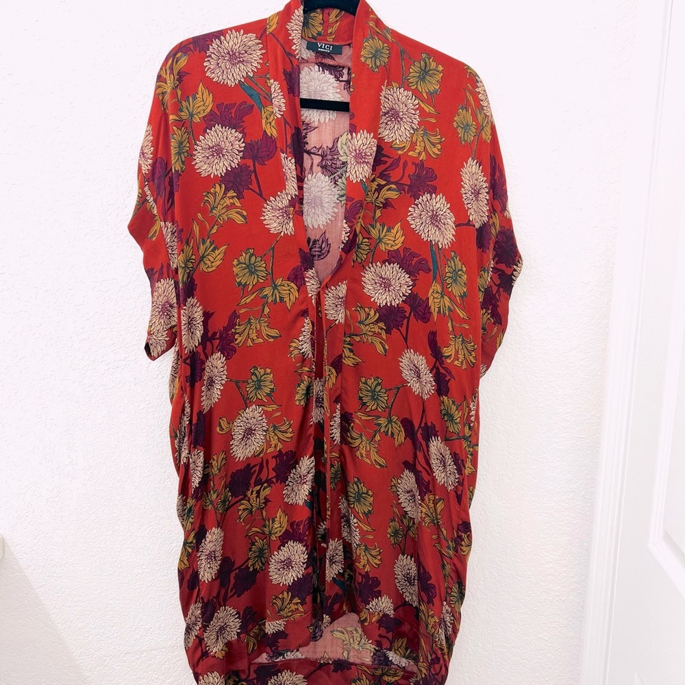 Vici Rust Floral Print Button Down Tunic - image 1